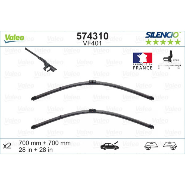 Tīrītāju komplekts Valeo Silencio X.TRM OE VF401, 700/700 mm