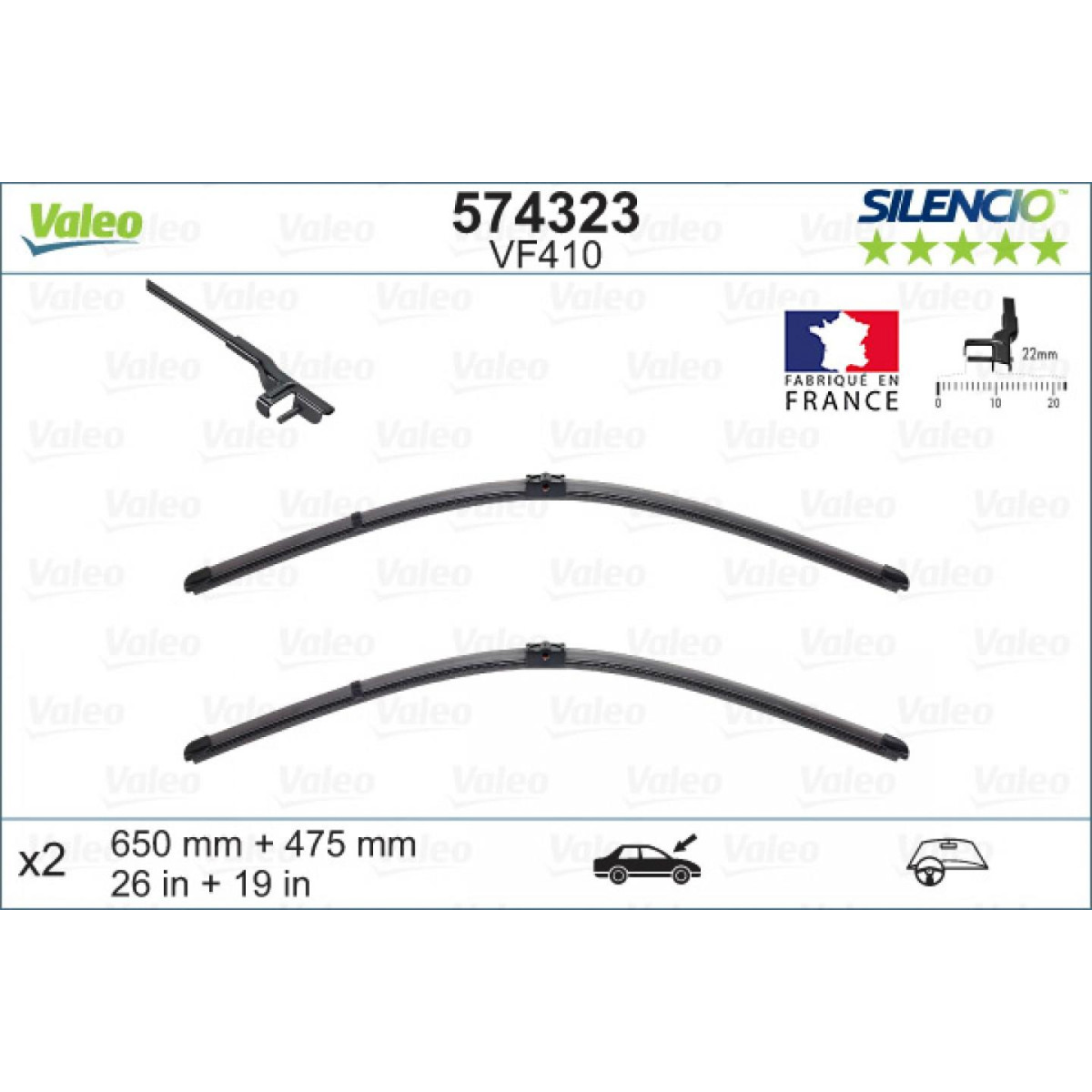 Tīrītāju komplekts Valeo Silencio X.TRM OE VF410, 650/475 mm Tīrītāju komplekts Valeo Silencio X.TRM OE VF410, 650/475 mm