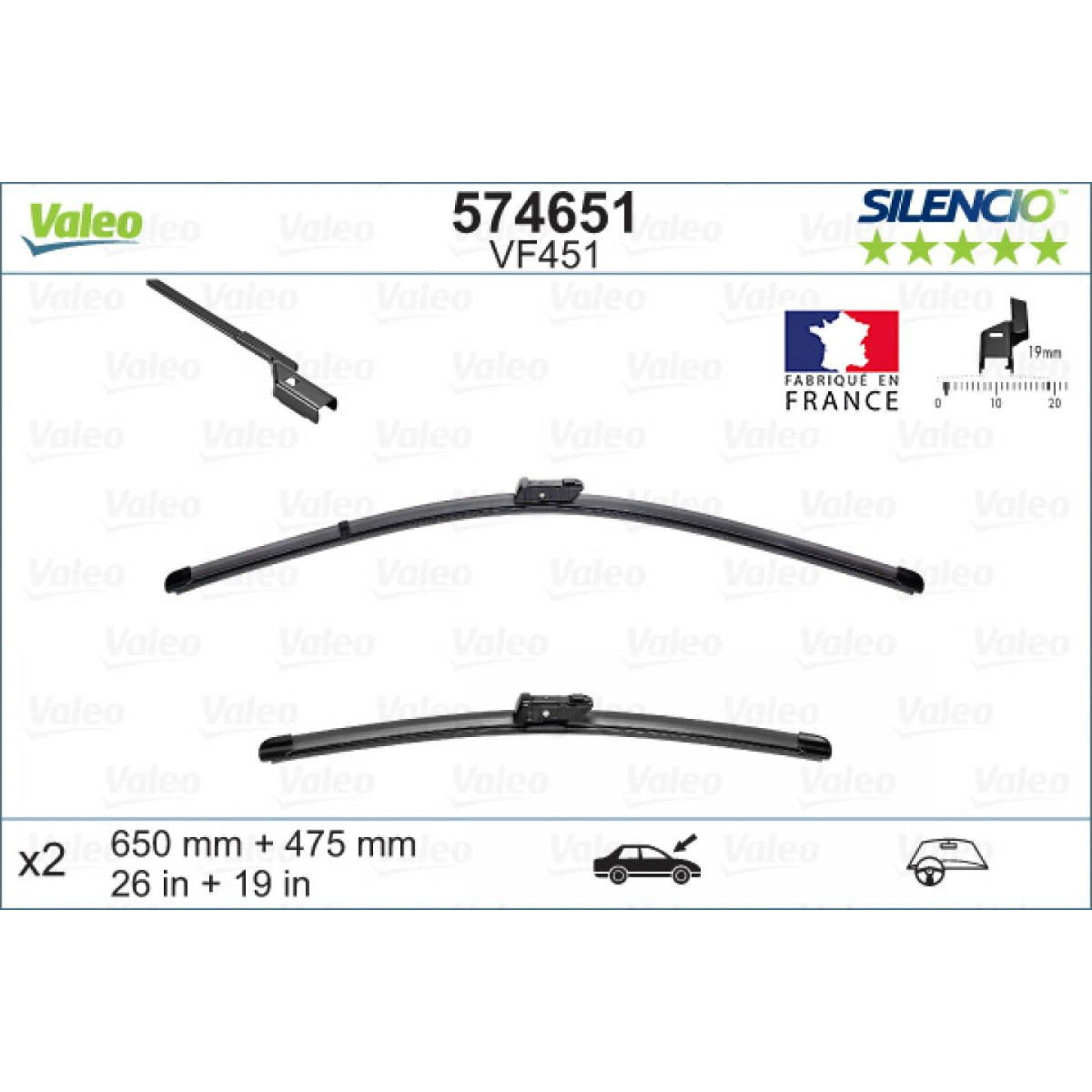 Tīrītāju komplekts Valeo Silencio X.TRM OE VF451, 650/475 mm Tīrītāju komplekts Valeo Silencio X.TRM OE VF451, 650/475 mm