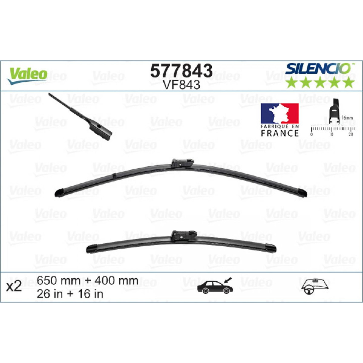 Tīrītāju komplekts Valeo Silencio X.TRM OE VF843, 650/400 mm Tīrītāju komplekts Valeo Silencio X.TRM OE VF843, 650/400 mm