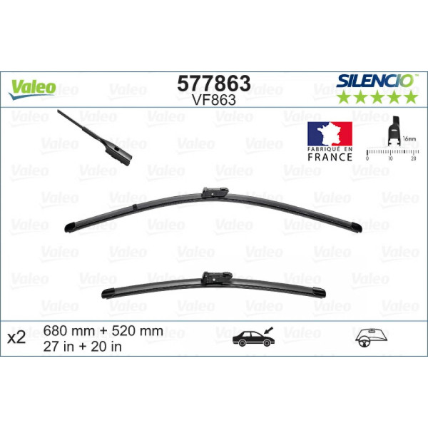 Tīrītāju komplekts Valeo Silencio X.TRM OE VF863, 680/520 mm