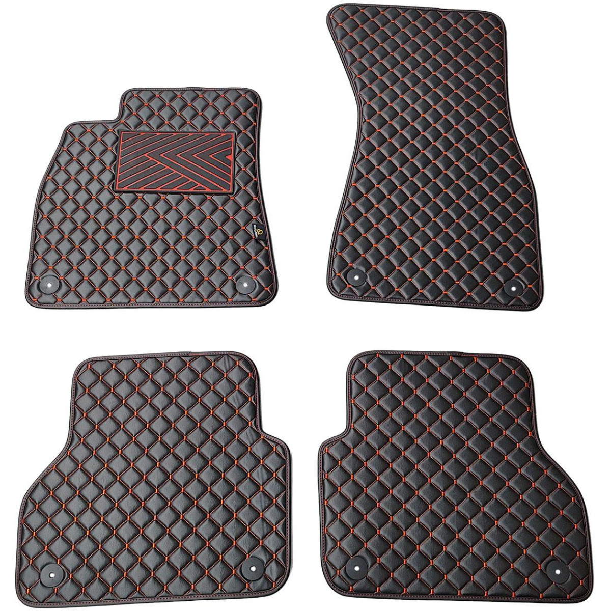 Eko ādas paklājiņi QuiltyMats AUDI A7 2018-2025g. (Melna / sarkanas šuves)