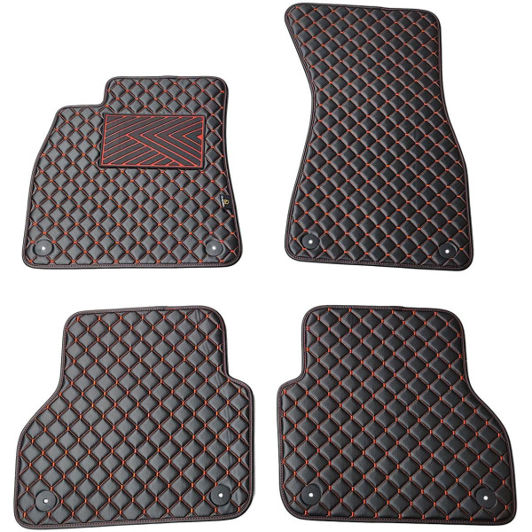 Eko ādas paklājiņi QuiltyMats AUDI A7 2018-2025g. (Melna / sarkanas šuves)