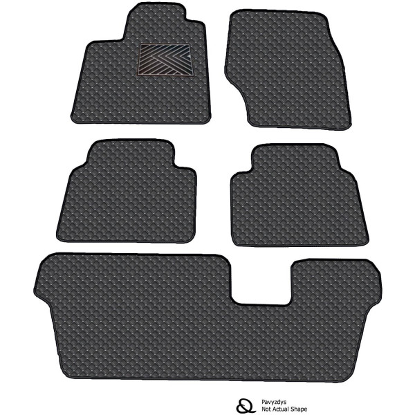 Eko ādas paklājiņi QuiltyMats VOLKSWAGEN TOURAN 2003-2015g. (7v., I, II un III eilės) (Melna / pelēkas šuves)