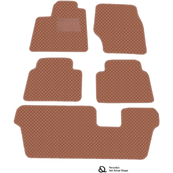 Eko ādas paklājiņi QuiltyMats VOLKSWAGEN TOURAN 2003-2015g. (7v., I, II un III eilės) (Brūns / brūnas šuves)