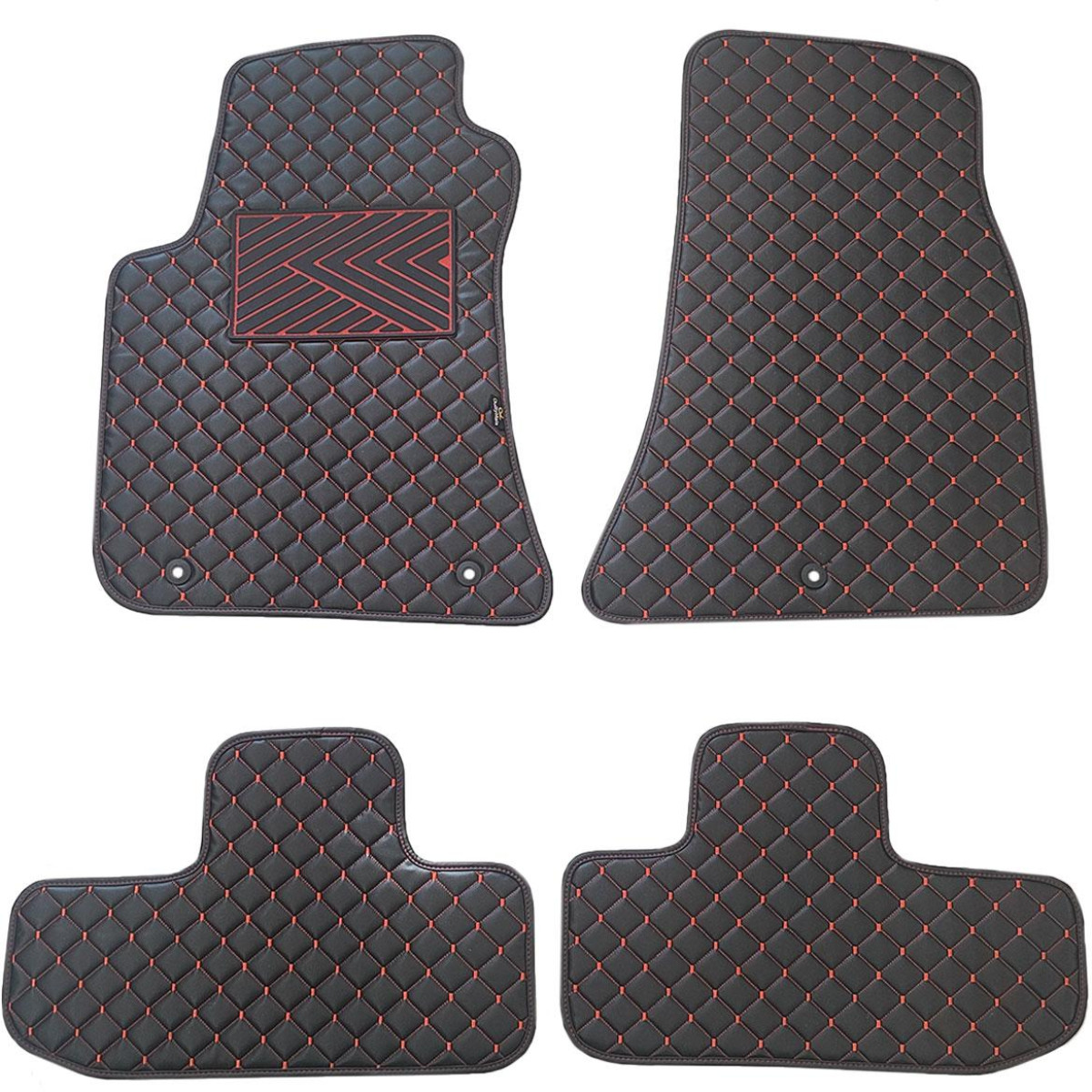 Eko ādas paklājiņi QuiltyMats DODGE CHALLENGER 2008-2023g. (Melna / sarkanas šuves)