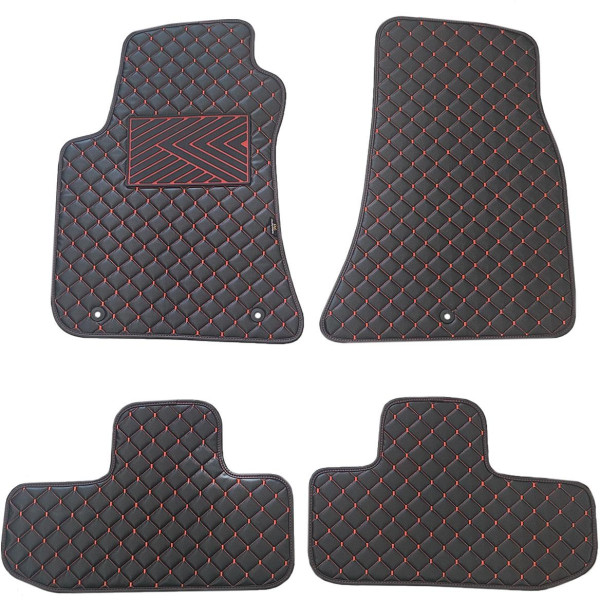 Eko ādas paklājiņi QuiltyMats DODGE CHALLENGER 2008-2023g. (Melna / sarkanas šuves)