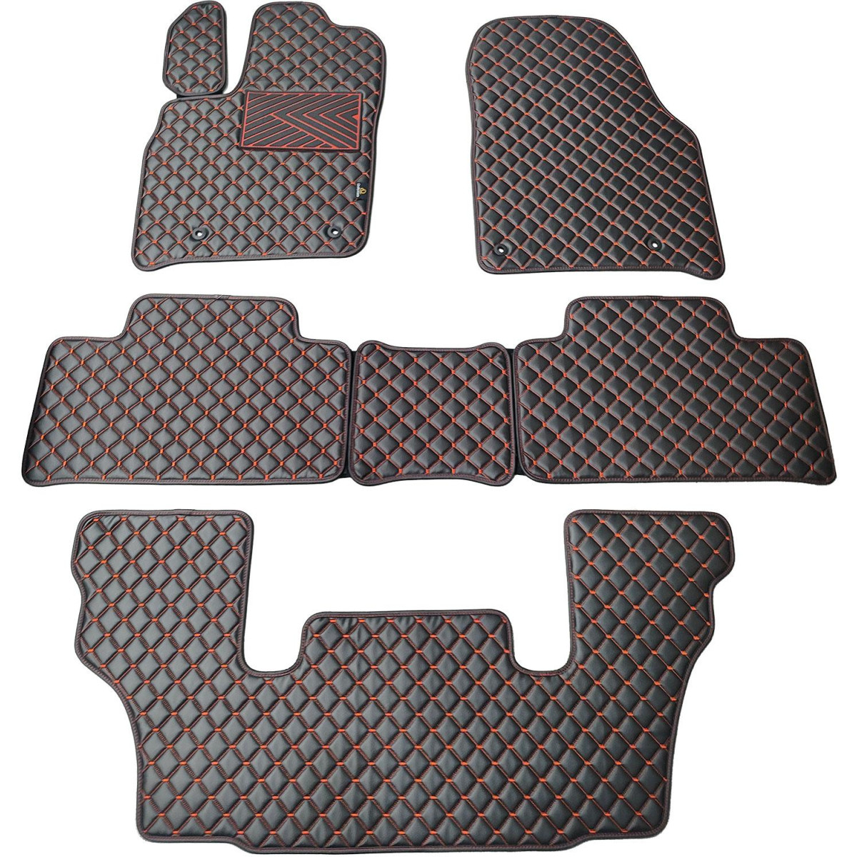 Eko ādas paklājiņi QuiltyMats DODGE DURANGO no 2011g. (I, II un III eilės 6v.) (Melna / sarkanas šuves)