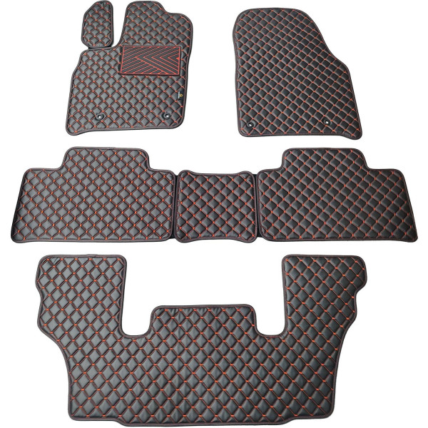 Eko ādas paklājiņi QuiltyMats DODGE DURANGO no 2011g. (I, II un III eilės 6v.) (Melna / sarkanas šuves)