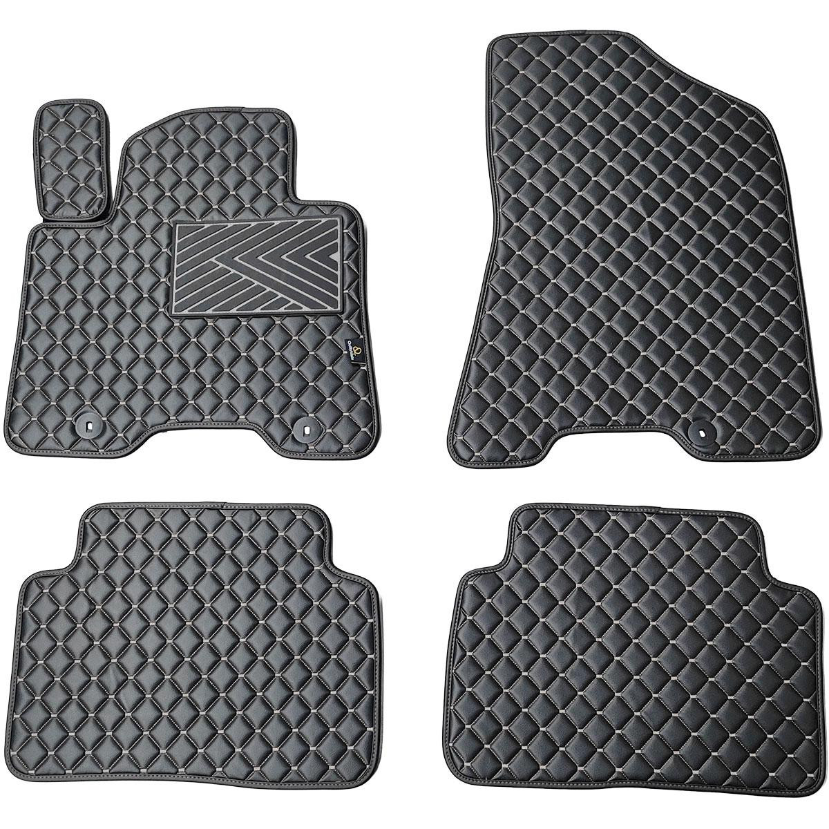 Eko ādas paklājiņi QuiltyMats HYUNDAI TUCSON 2015-2021g. (3 karta TL) (Melna / pelēkas šuves)