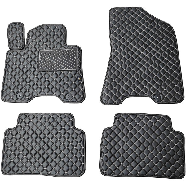 Eko ādas paklājiņi QuiltyMats HYUNDAI TUCSON 2015-2021g. (3 karta TL) (Melna / pelēkas šuves)