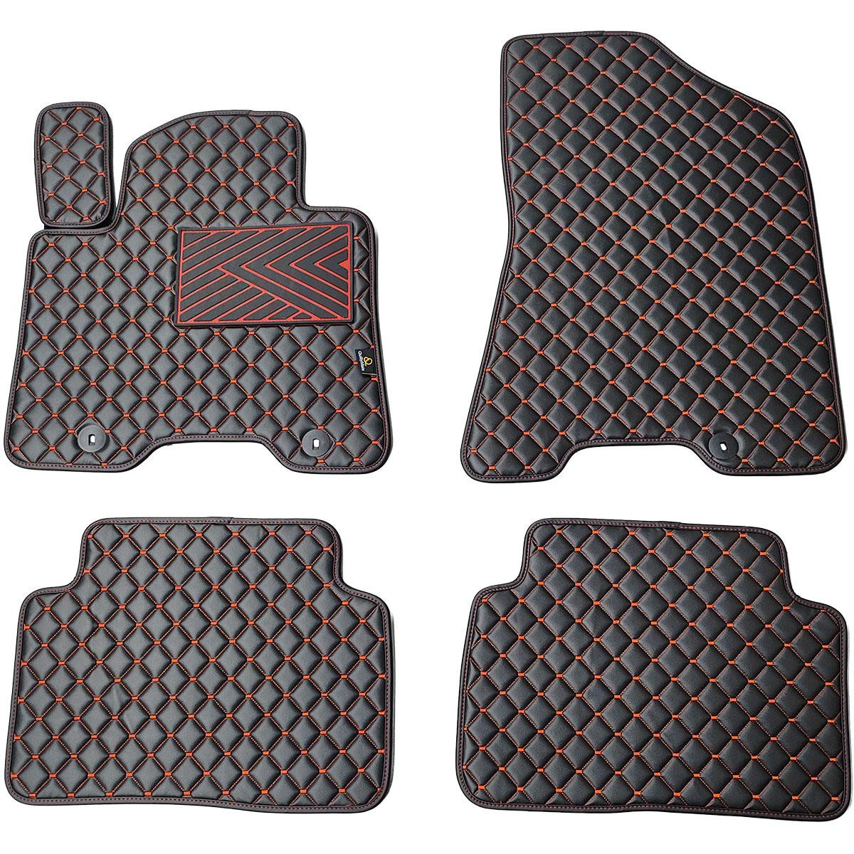 Eko ādas paklājiņi QuiltyMats HYUNDAI TUCSON 2015-2021g. (3 karta TL) (Melna / sarkanas šuves)