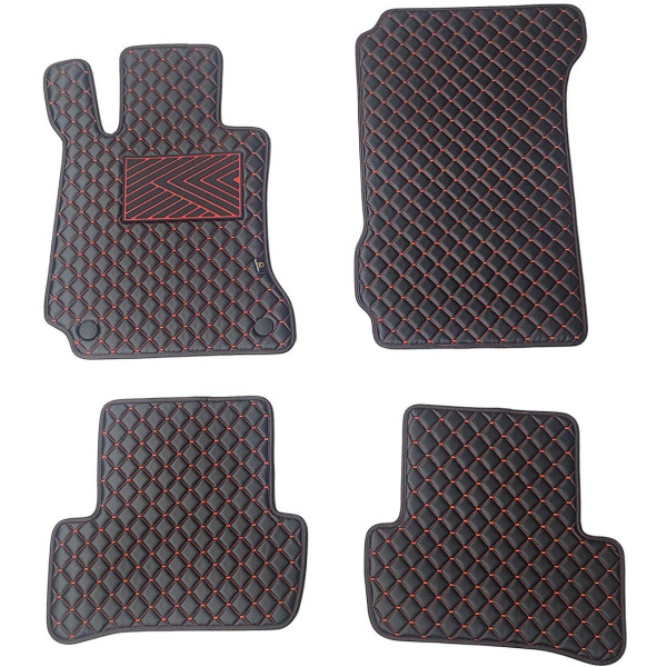 Eko ādas paklājiņi QuiltyMats MERCEDES-BENZ C-class W204 2007-2014g. (Melna / sarkanas šuves)