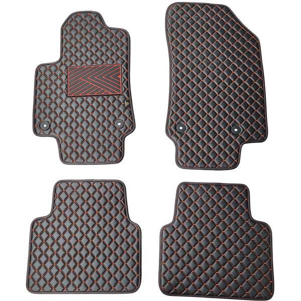 Eko ādas paklājiņi QuiltyMats OPEL CROSSLAND X 2017-2024g. (Melna / sarkanas šuves)