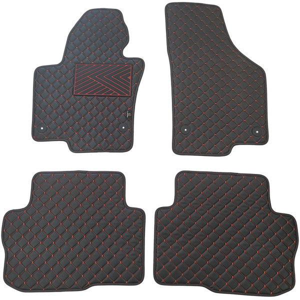 Eko ādas paklājiņi QuiltyMats SKODA SUPERB 2008-2015g. (Melna / sarkanas šuves)