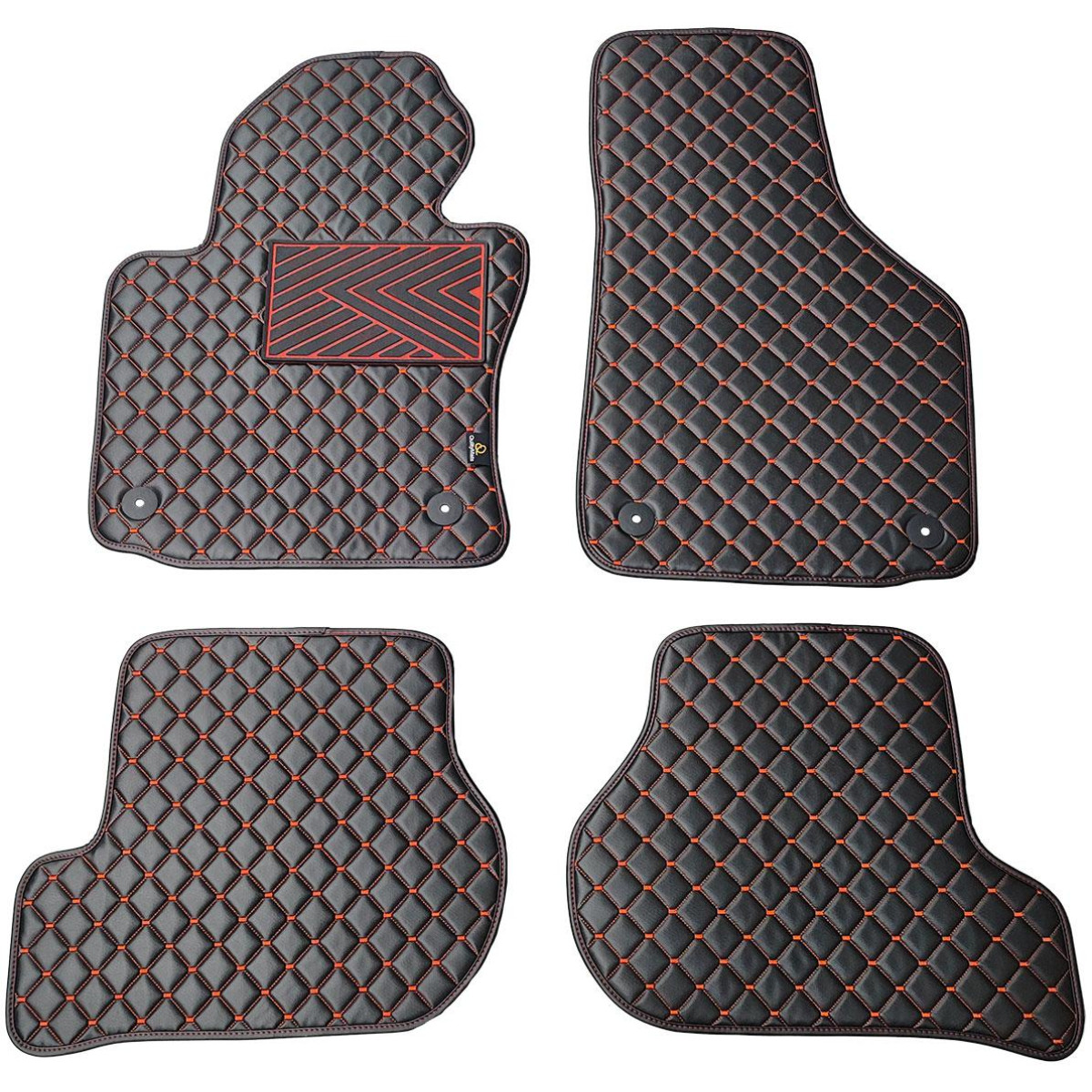 Eko ādas paklājiņi QuiltyMats VOLKSWAGEN GOLF 2003-2009g. (Melna / sarkanas šuves)