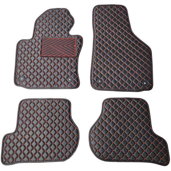 Eko ādas paklājiņi QuiltyMats VOLKSWAGEN GOLF 2003-2009g. (Melna / sarkanas šuves)