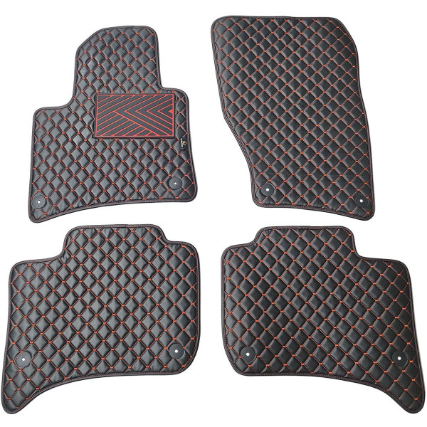 Eko ādas paklājiņi QuiltyMats VOLKSWAGEN TOUAREG 2010-2018g. (Melna / sarkanas šuves)