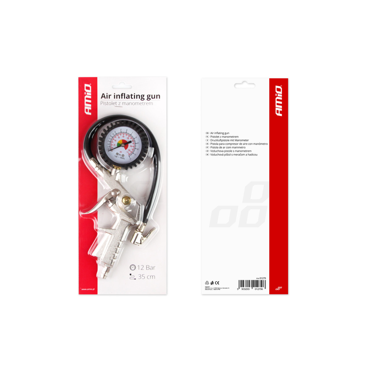 Riepu piepūšanas pistole ar spiediena mērītāju 12 bāri AMIO-01279