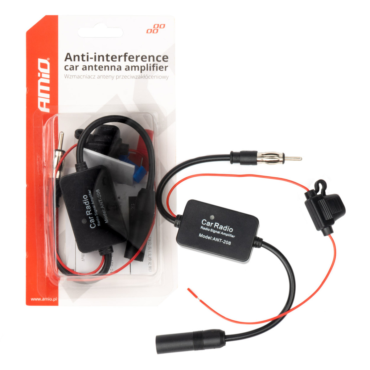 Automašīnas antenas pastiprinātājs ar traucējumu aizsardzību 12V AMIO-04133