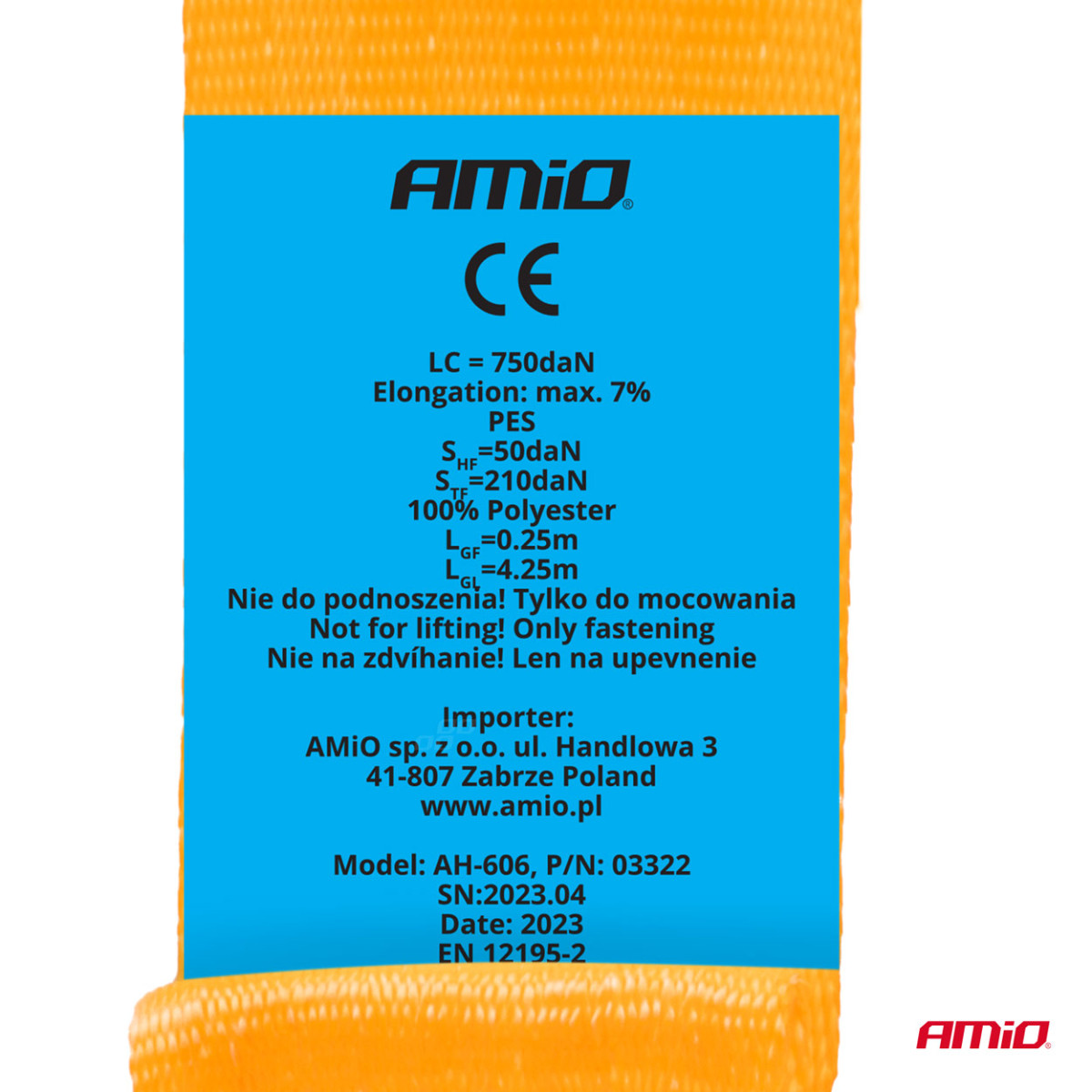 Kravas nostiprināšanas siksna ar automātisko uzvilkšanas mehānismu 1500/750 kg, 4,5 mx 50 mm, J-TYPE AMIO-03322