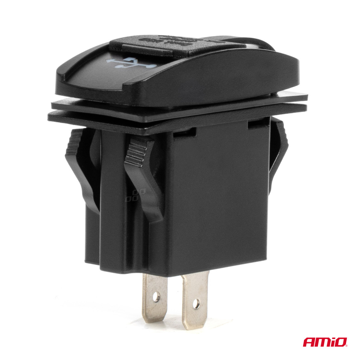 Ūdensizturīgs telefona lādētājs ar sarkanu LED apgaismojumu, 2xUSB 12/24V AMIO-04228