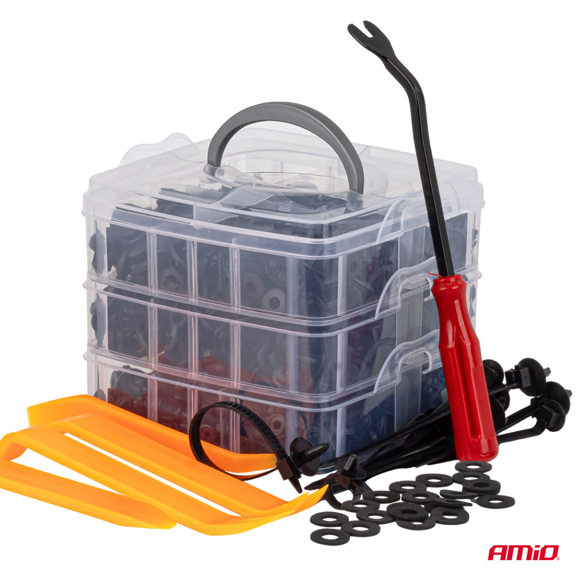 Automašīnas āķu un polsterējuma turētāju komplekts ar izvilkšanas instrumentu, 650 gab., AMIO-04433