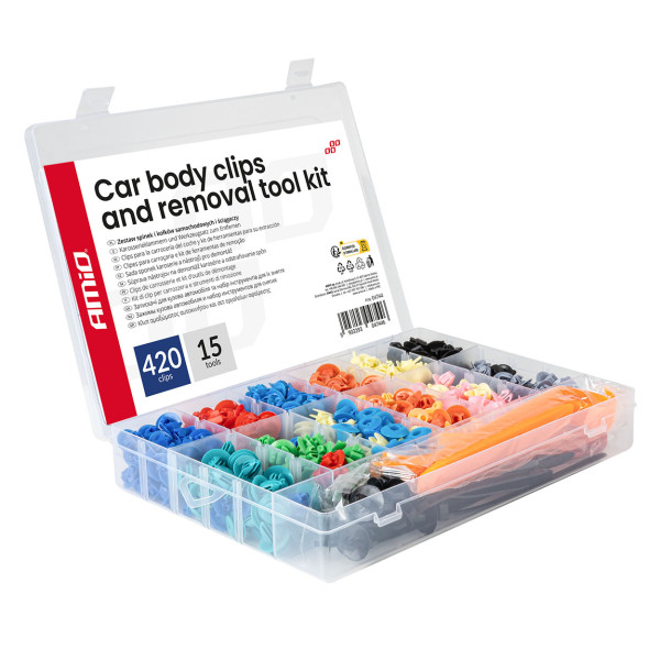 Automobiļu fiksācijas tapu un klipšu komplekts ar izvilcējiem, 420+15 gab. AMIO-04744