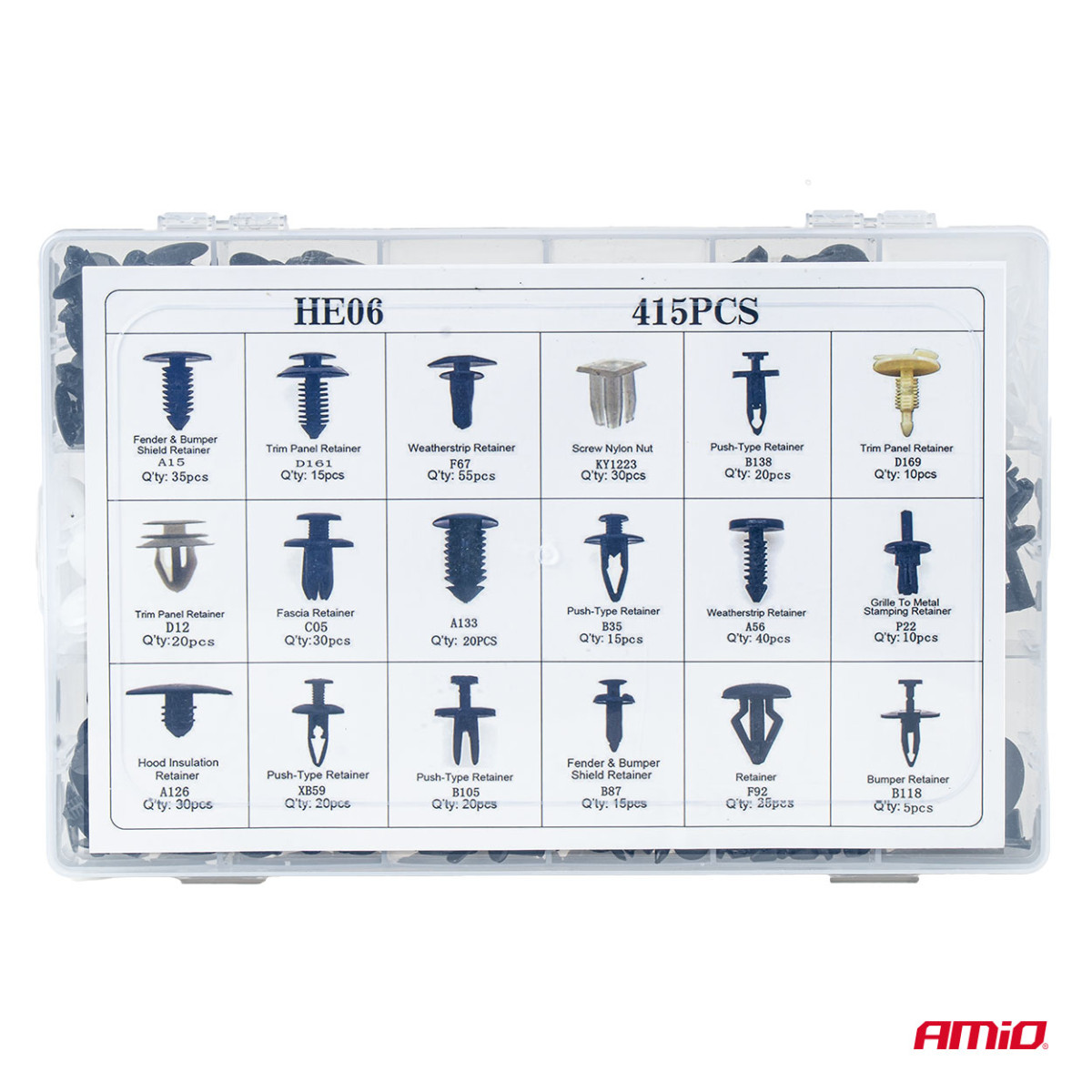Automobiļu montāžas tapu un klipšu komplekts, 415 gab. AMIO-04738