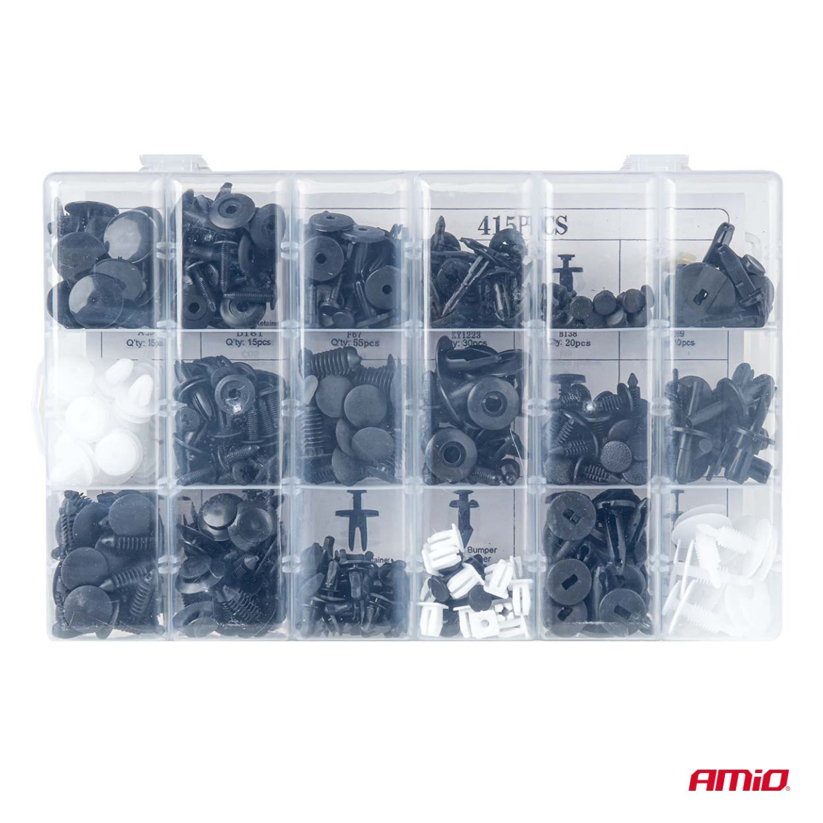 Automobiļu montāžas tapu un klipšu komplekts, 415 gab. AMIO-04738