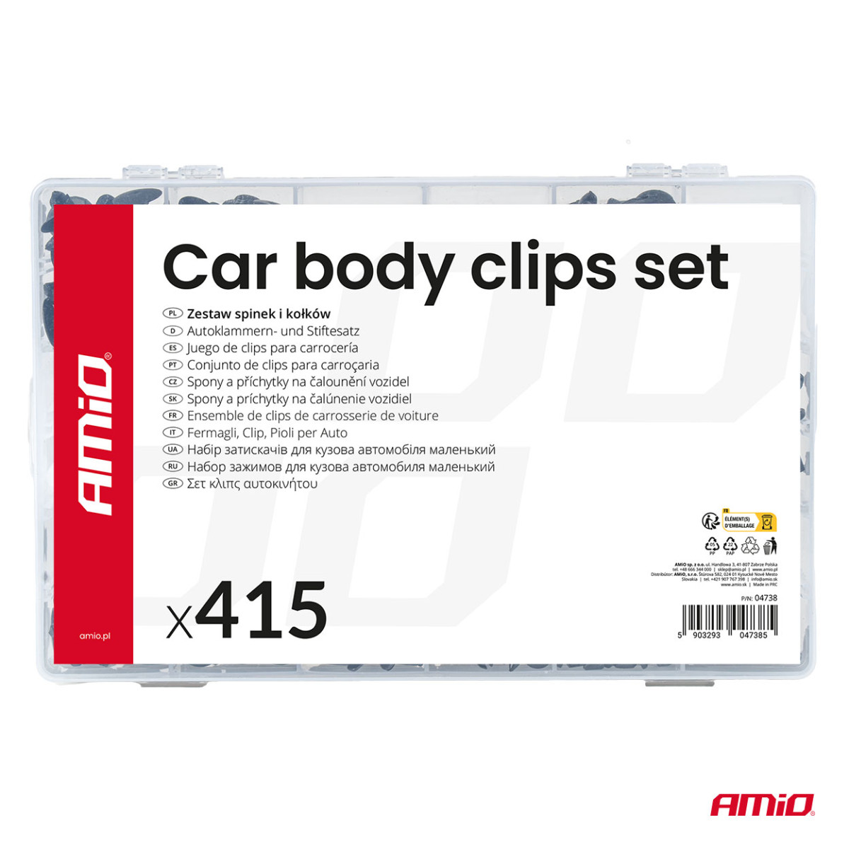 Automobiļu montāžas tapu un klipšu komplekts, 415 gab. AMIO-04738