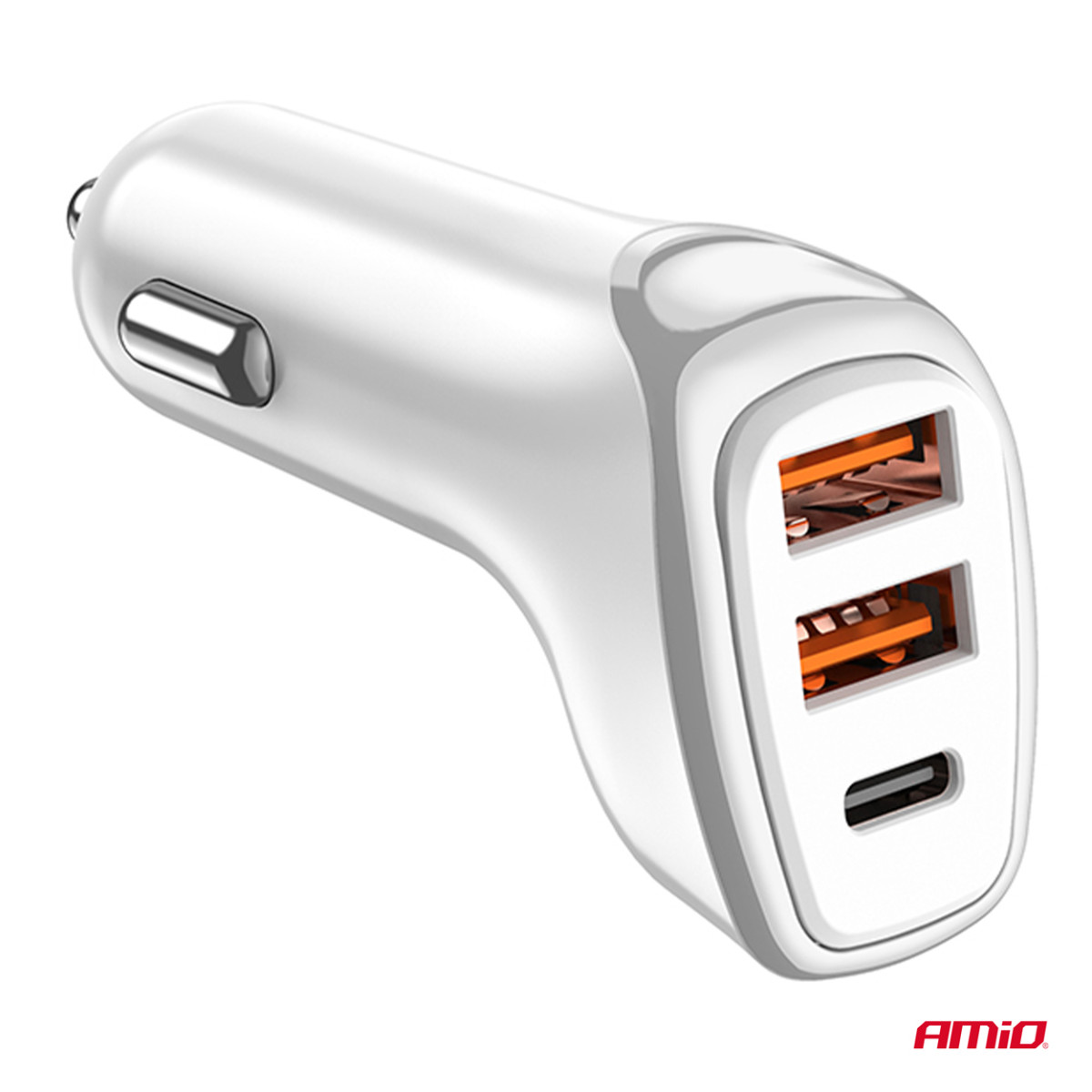 Automašīnas lādētājs 2x USB-A + USB-C 38W 12/24V AMiO-03886