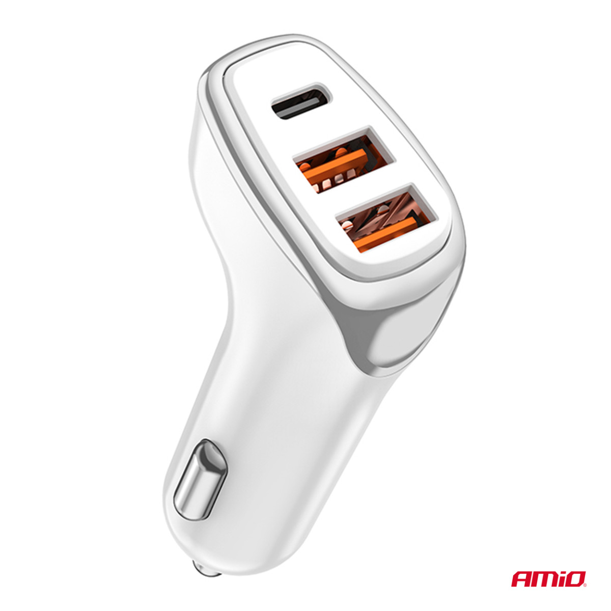Automašīnas lādētājs 2x USB-A + USB-C 38W 12/24V AMiO-03886