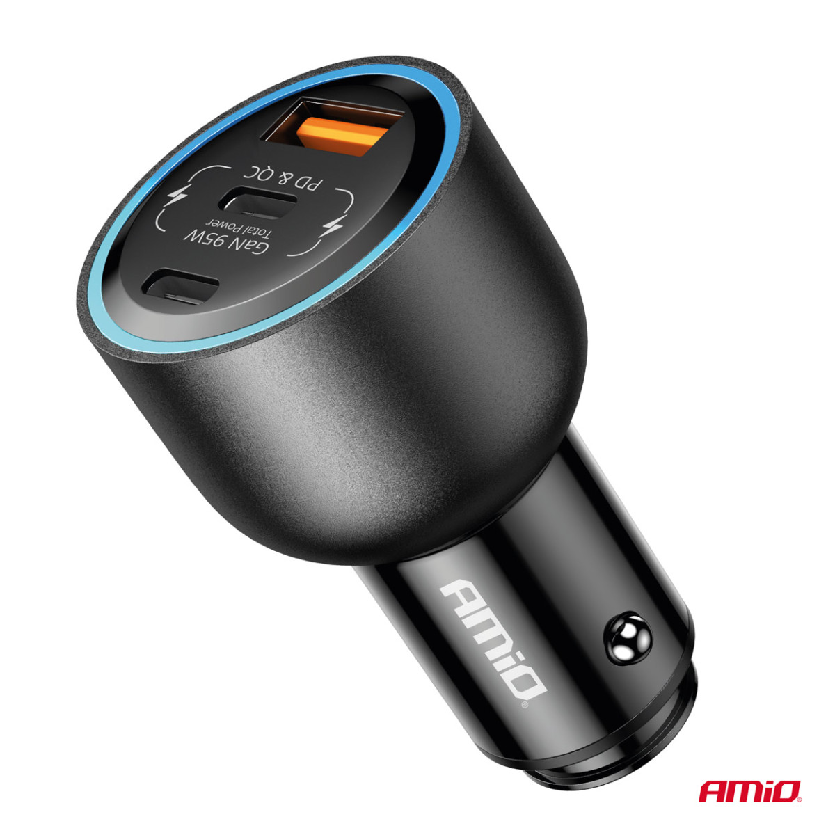 Automašīnas lādētājs 2x USB-C + USB-A 12/24V 95W AMIO-04372