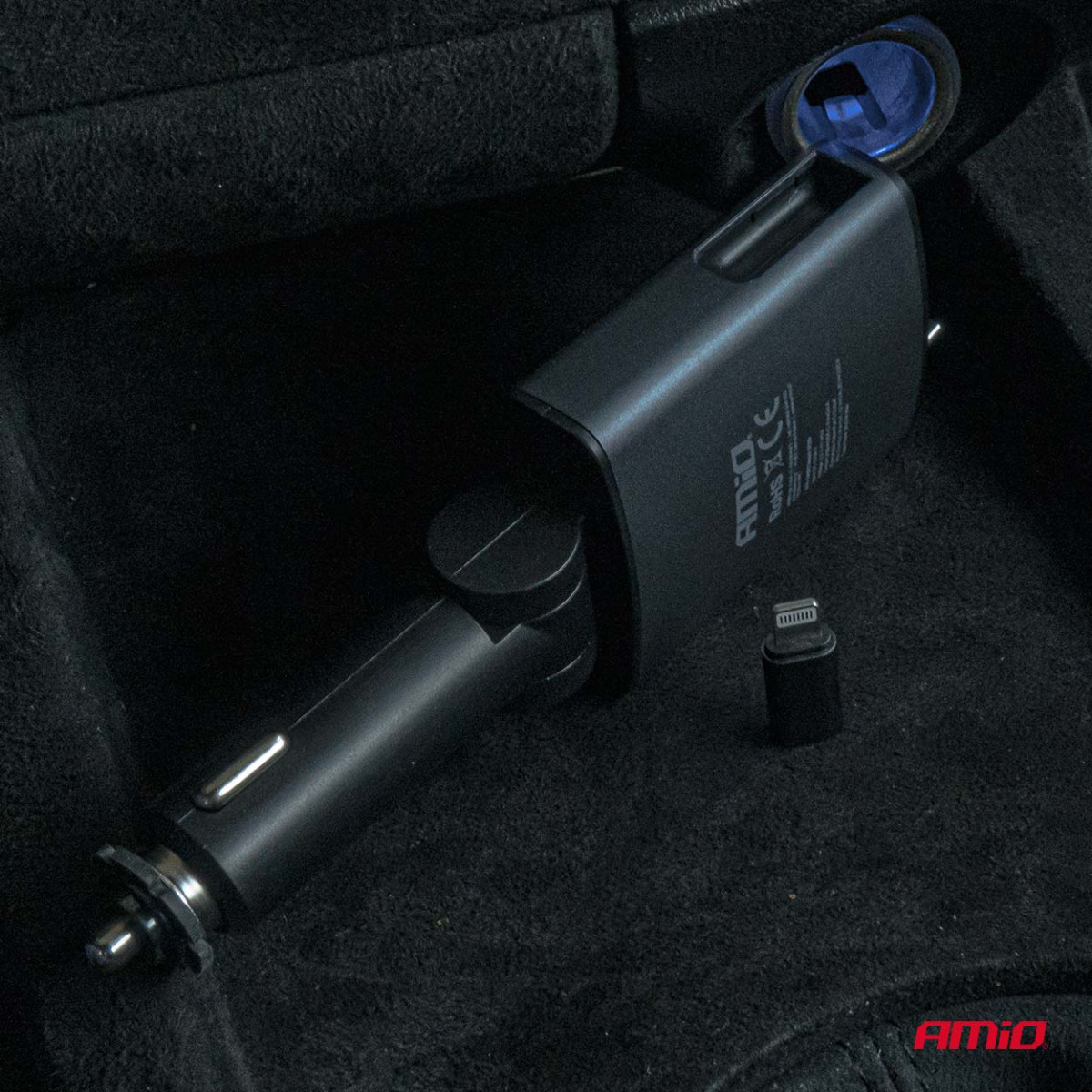 Automašīnas FM raidītājs, 1×USB-A 1×USB-C 12V 24V AMIO-04656