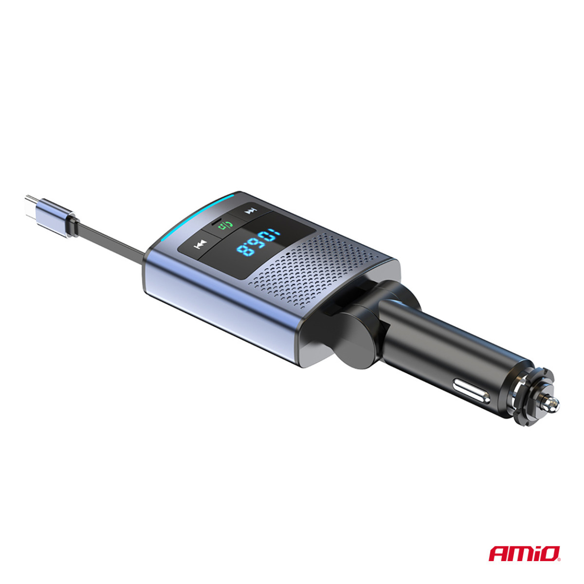 Automašīnas FM raidītājs, 1×USB-A 1×USB-C 12V 24V AMIO-04656