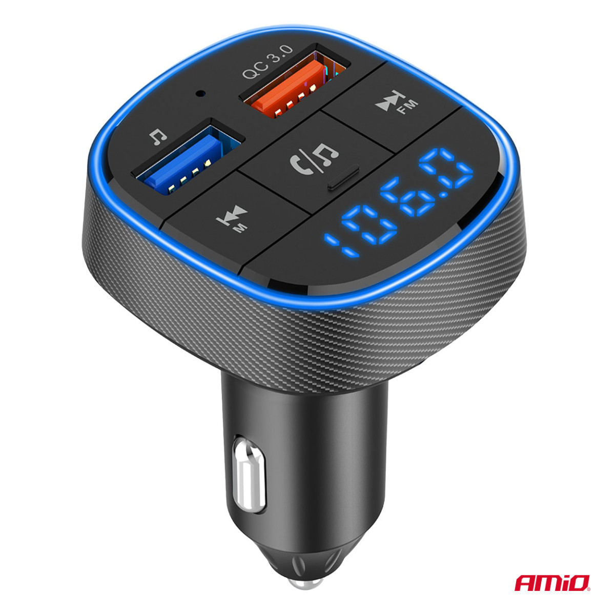 Automašīnas FM raidītājs, 2×USB-A 12V 24V AMIO-04648