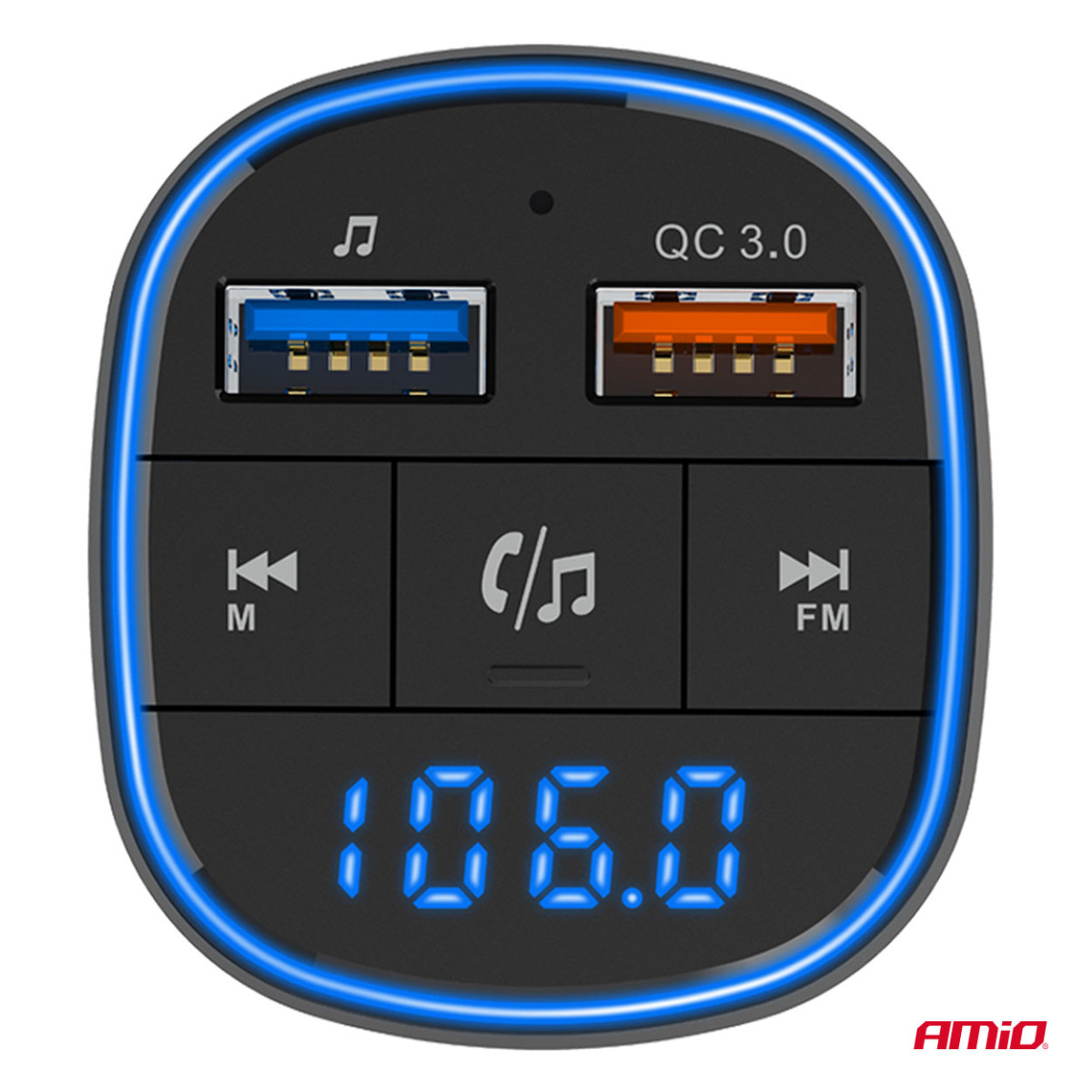 Automašīnas FM raidītājs, 2×USB-A 12V 24V AMIO-04648