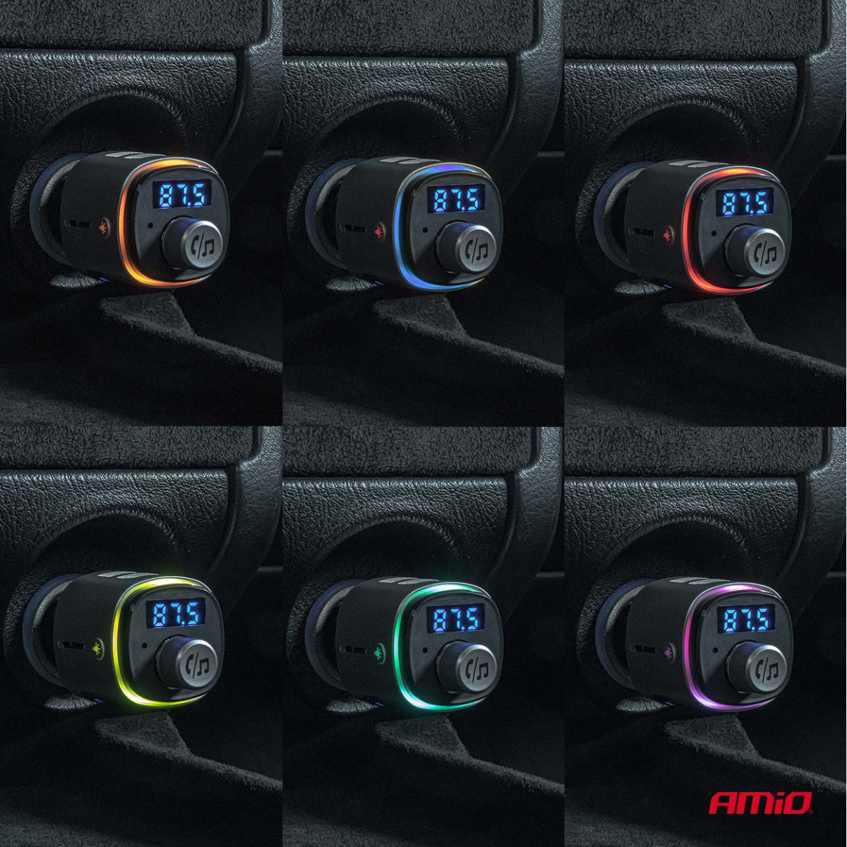 Automašīnas FM raidītājs, 2×USB-A microSD 12V 24V AMIO-04654