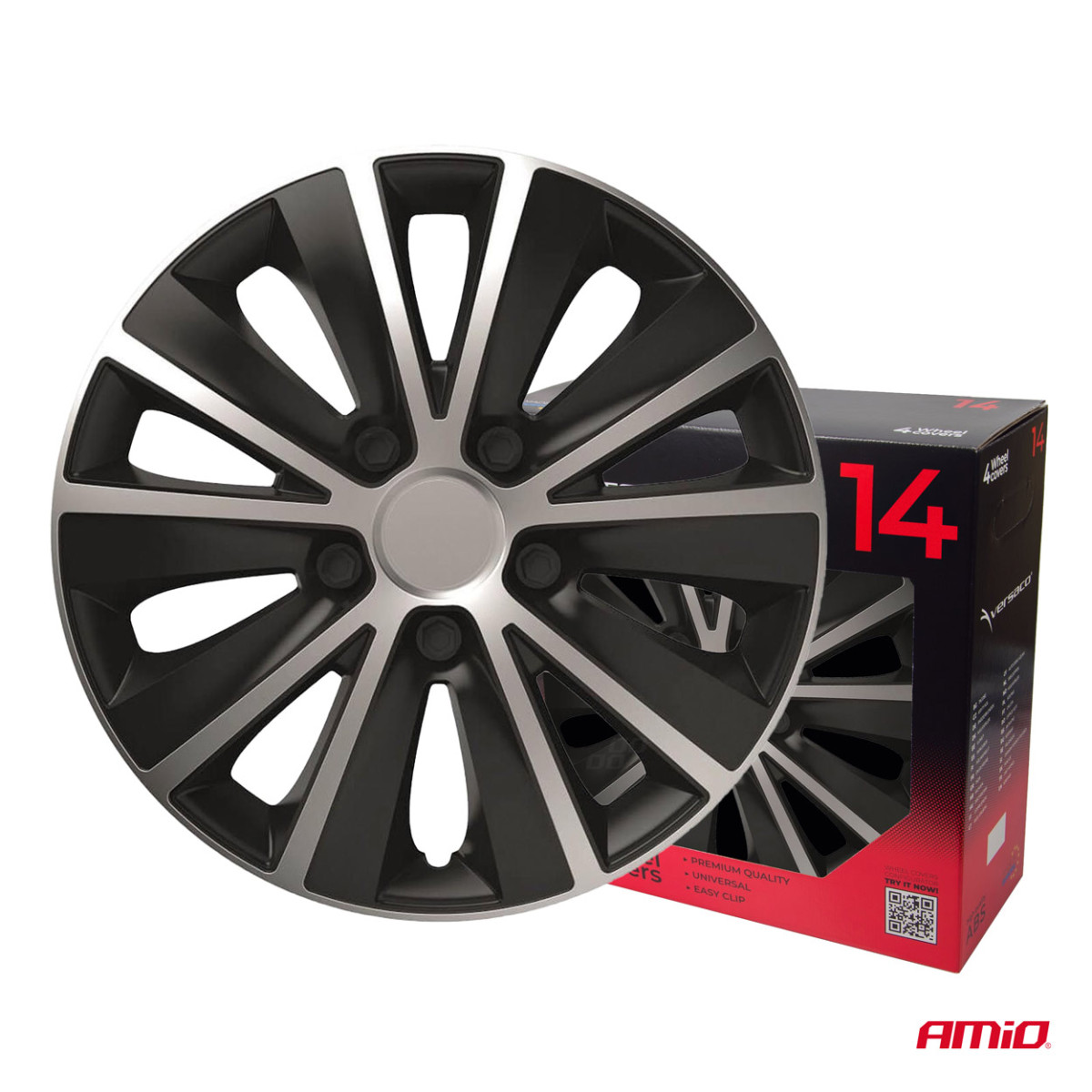 Riteņu dekoratīvie diski 4 gab. Rapide, melni un sudrabkrāsas 14"