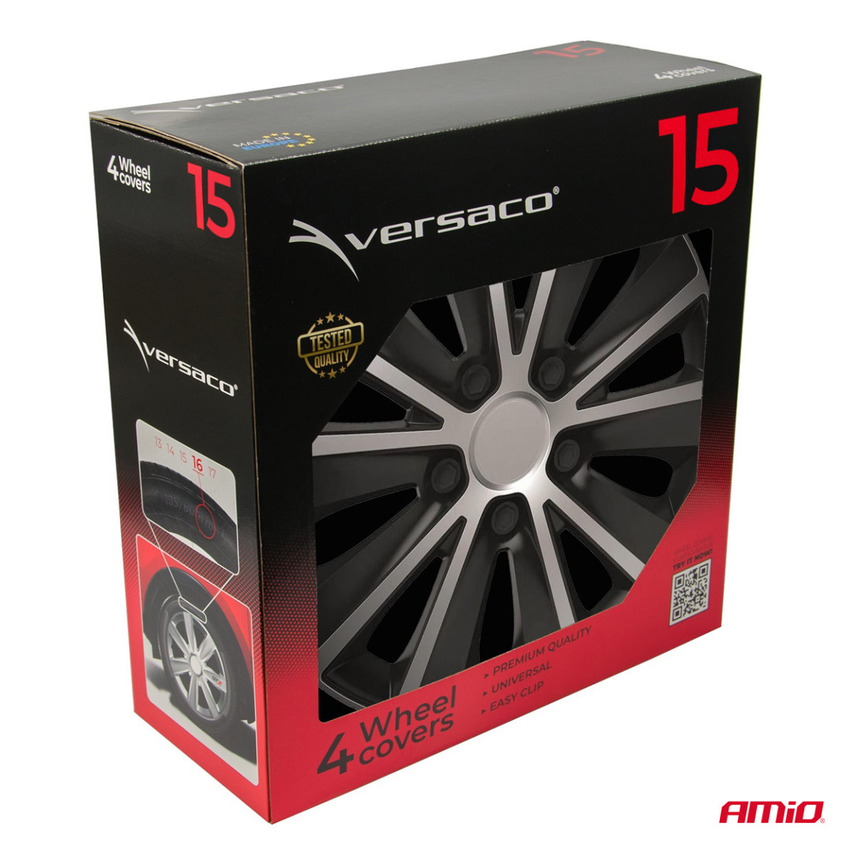 Riteņu dekoratīvie diski 4 gab. Rapide, melni un sudrabkrāsas 15"