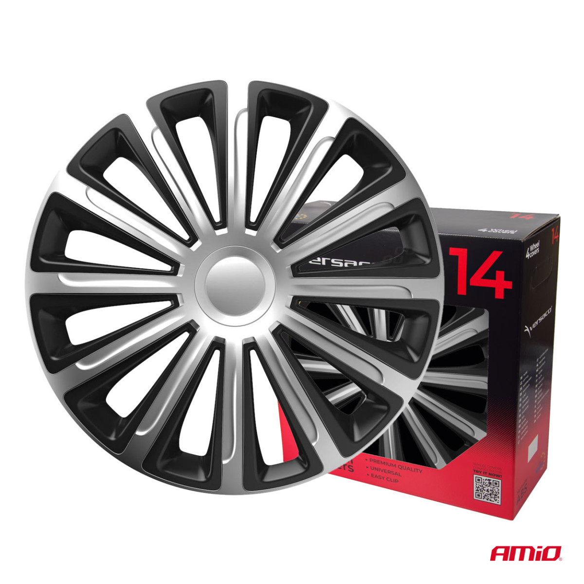 Riteņu dekoratīvie diski, 4 gab., Trend, melni un sudrabkrāsas, 14"