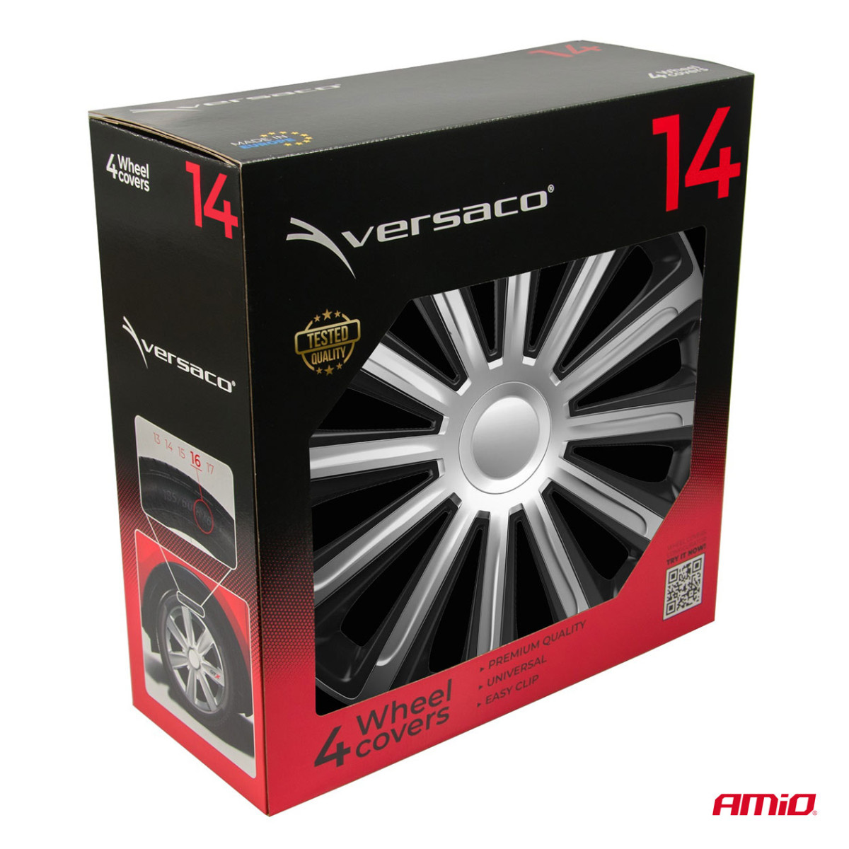 Riteņu dekoratīvie diski, 4 gab., Trend, melni un sudrabkrāsas, 14"