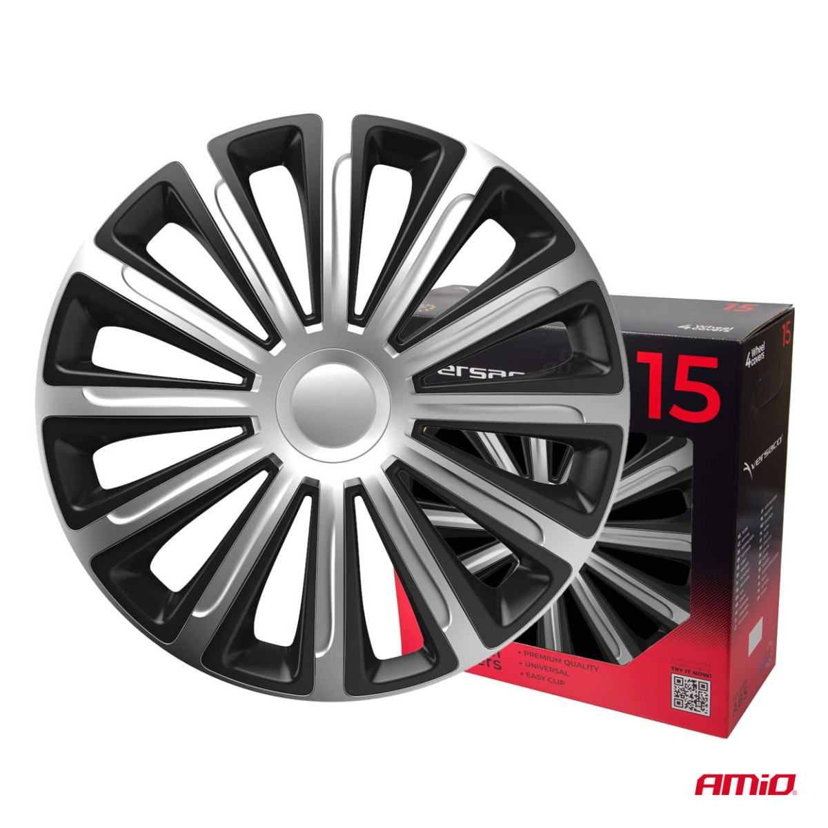 Riteņu dekoratīvie diski, 4 gab., Trend, melni un sudrabkrāsas, 15"