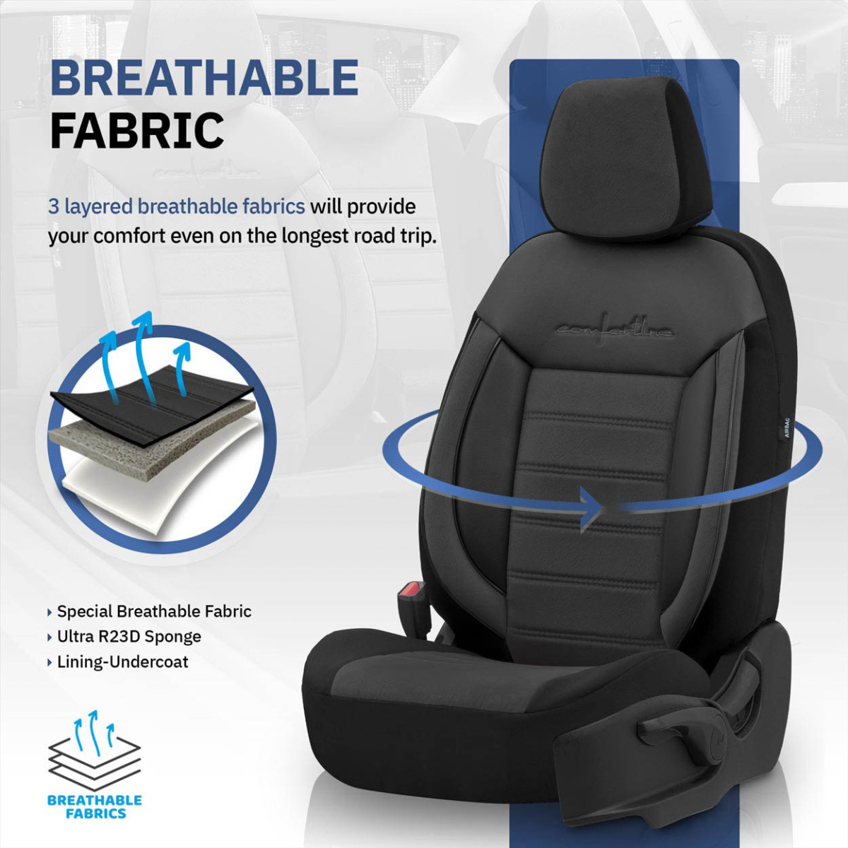 Universāli sēdekļu pārvalki OTOM, COMFORTLINE - melni