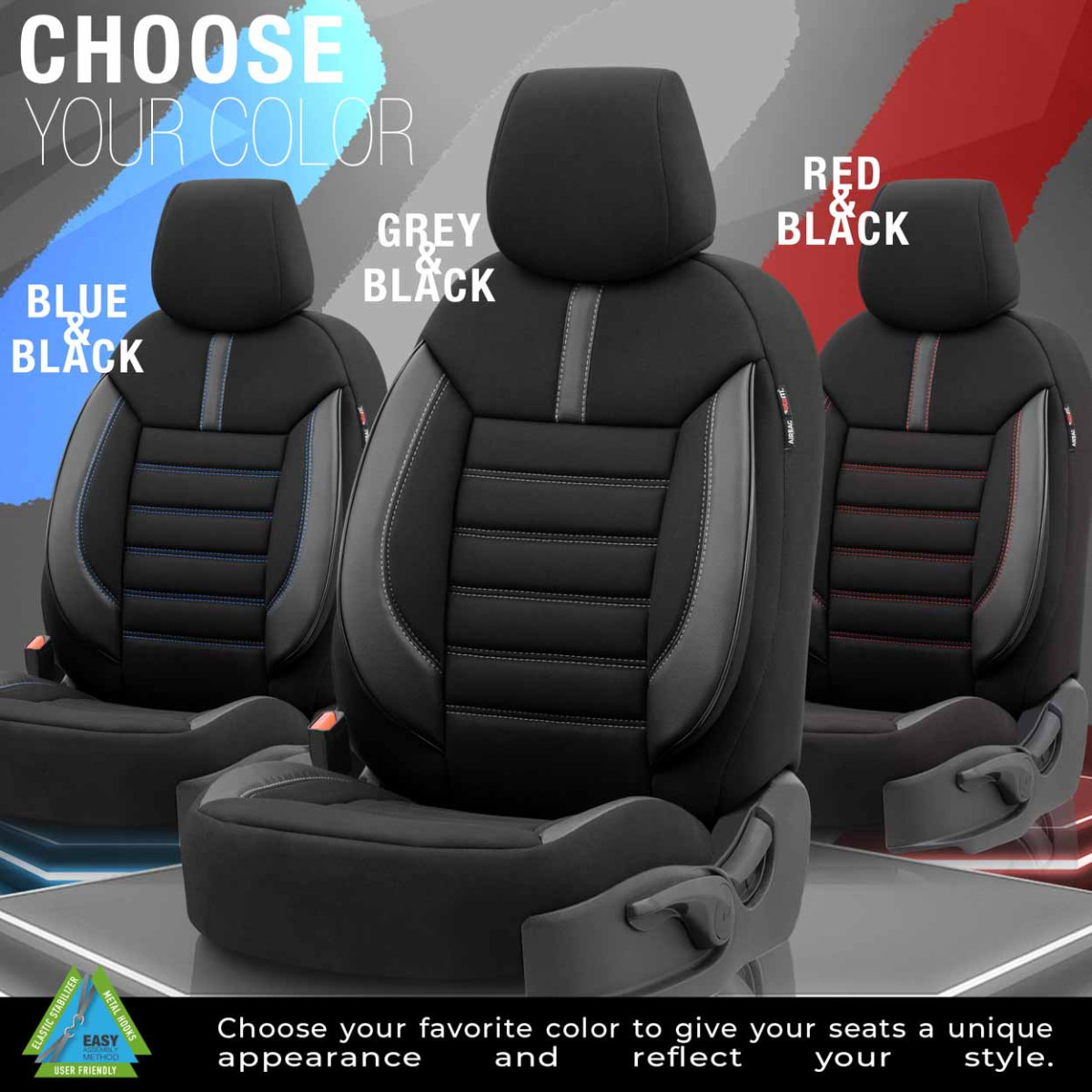 Universāli sēdekļu pārvalki OTOM, LIMITED - melni/pelēki