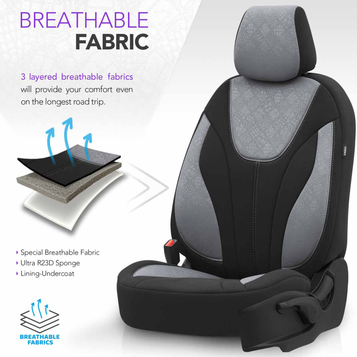 Universāli sēdekļu pārvalki OTOM, RUBY - pelēki/melni