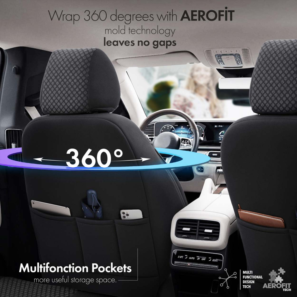 Universāli sēdekļu pārvalki OTOM, SPORT PLUS - melni/pelēki