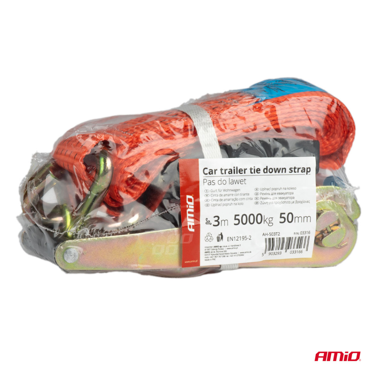 Kravas nostiprināšanas siksna ar spriegotāju 5000 kg, 3 m x 50 mm, AMIO-03316 