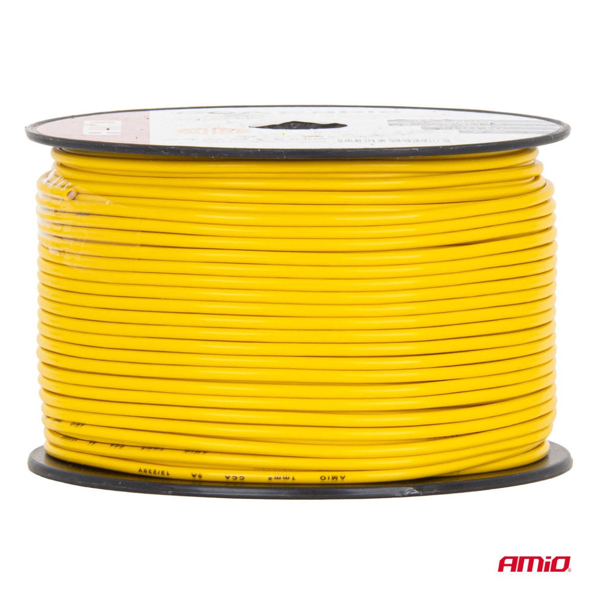 Viendzīslu CCA kabelis, dzeltens, 1x1mm² 100m 5A 12/230V AMIO-04448